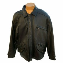 Reed Sportswear Leather Jacket Men Size 46 Black Biker Lined Zips Snaps Vtg - £47.40 GBP