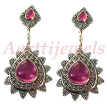 Victorian 3.12ct Rose Cut Diamond Pink Tourmaline Earrings Vintage  Jewelry - £438.47 GBP