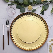 10 13&quot;&quot; Gold Round Paper Serving Trays Scalloped Rim Design Disposable Wedding - £15.77 GBP