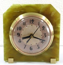 Sessions Art Deco 1930&#39;s Green Onyx and Brass Desk Clock - $54.45