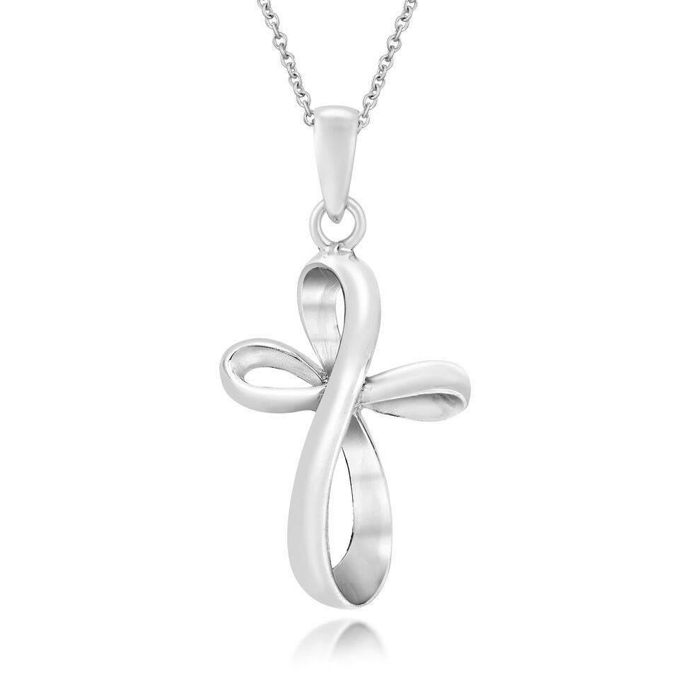 Modern Infinity Loop Cross Sterling Silver Necklace - £20.20 GBP