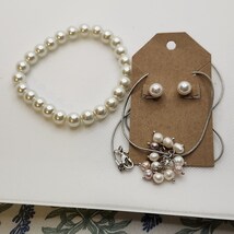 Pearl Necklace, Bracelet and Earrings Set - $8.00