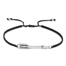 Valiant Forged Sterling Silver Arrow Charm on Black Cotton Rope Bracelet - £14.11 GBP