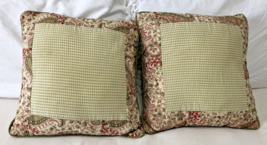 Rose Floral &amp; Ticking Stripe Pillows Set Lot 2 Cottagecore Romantic 14&quot;x14&quot; - £97.34 GBP
