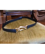 Chico’s S/M Black Leather 1&quot; Adjustable Gold tone Fishhook Buckle Belt - $19.75