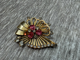Vintage 12K Gold Filled M&amp;S Brooch Pendant Sparkly Rhinestone Mid Centur... - $24.74