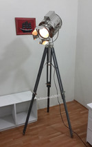 Vintage Nautical Studio Floor Lamp Spot Search Light W/ Grey Tripod Stand - £248.42 GBP