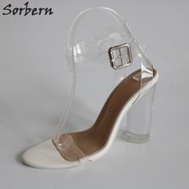 See Through Pvc Ankle Strap Women Sandals Clear Round Heels Sandals Summer Shoes - £129.10 GBP