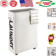 22" Rolling Slim Laundry Basket - Foldable, Waterproof Organizer in Beige - $892.67 MXN