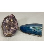 Agate Geode Blue Polished Face Gemstone &amp; Amethyst Stone Paperweight - $376.14 MXN