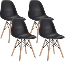 Canglong Modern Mid-Century Shell Lounge Plastic Dsw Natural Wooden Legs, Black - £128.66 GBP
