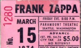 Frank Zappa Ticket Stub March 15 1974 Seattle Washington - £77.11 GBP