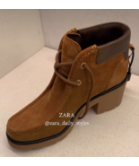 ZARA BNWT 2026. BROWN CAMEL LACE UP HEELED ANKLE BOOTS LOAFERS. 2103/710 - $148.71