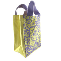 Hawaiian Tote Yellow Floral Purple Tropical Print Lunch Gift Canvas Aloh... - $9.74