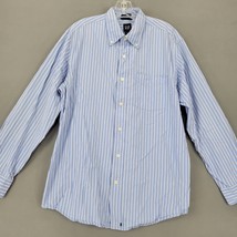 Gap Men Shirt Size M Blue Preppy Gray Stripe Classic Long Sleeves Button... - £10.03 GBP