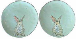 2 In Homestylez Embossed Easter Bunny Rabbit Green Ceramic Dinner Plates New - £25.91 GBP