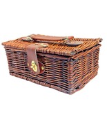Woven Wicker Storage Basket Carry Handle Faux Leather Metal Lock 9.5 x 5... - $496.32 MXN