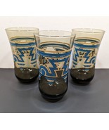 Lot 3 Vtg Anchor Hocking Smoked Glass Blue Brown Aztec Design 6&quot; Glass T... - £22.02 GBP