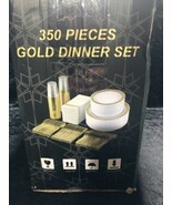 350 Piece Gold Dinnerware Set for 50 Guests, Plastic Plates Disposable f... - $59.39