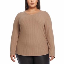 Chaser Top Waffle Knit Thermal Scoop Neck Pullover Long Sleeve Brown NWT... - $19.40