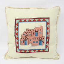 Taos Pueblo Pillow Adobe 10&quot; Cross Stitch Red Chile Southwestern Handcra... - $22.76