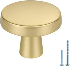 10 Pack Gold Cabinet Knobs Round Brushed Brass Kitchen Knobs Zinc Alloy Dresser  - £43.46 GBP