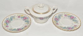 Syracuse China LILAC ROSE Lidded Sugar Bowl Saucers 4pcs Pink Green Blue Yellow - £15.01 GBP