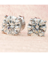 2 TCW Round Cut White Moissanite Solitaire Stud Earring In S925 Sterling... - £68.17 GBP