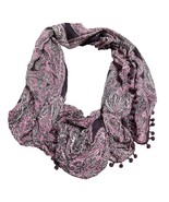 Ann Taylor Loft Bohemian Paisley Print Infinity Scarf With Pom Pom Trim ... - $19.73 CAD