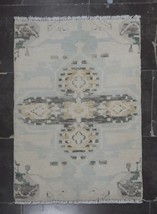 One of Kind Vintage Finish Hand made/Knotted Ivory-Blue OUSHAK rug, Size 1&#39;-11&quot;x - £90.35 GBP