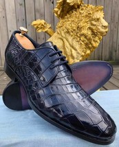 New Men&#39;s Handmade Black Crocodile Embossed Calfskin Leather Oxford Dress Shoes - £101.09 GBP+