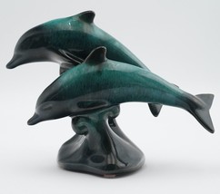 Blue Mountain Pottery - 2 Dolphins Jumping Ceramic Figurine Green Glaze Canada - £20.99 GBP