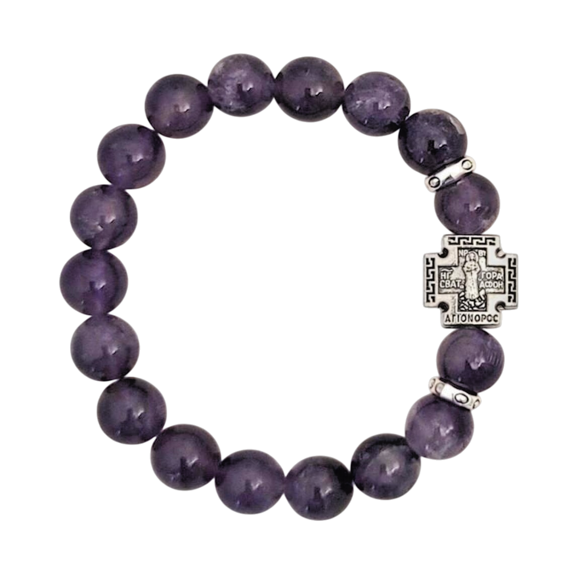 Amethyst Natural Stone Greek Orthodox Mount Athos Cross Prayer Rope Jewelry - $21.78