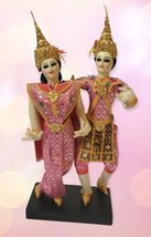 Vintage Thai Dancer Dolls Pair in Traditional Costume Lakhon Gold Thaila... - $10.88
