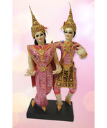 Vintage Thai Dancer Dolls Pair in Traditional Costume Lakhon Gold Thaila... - £8.55 GBP