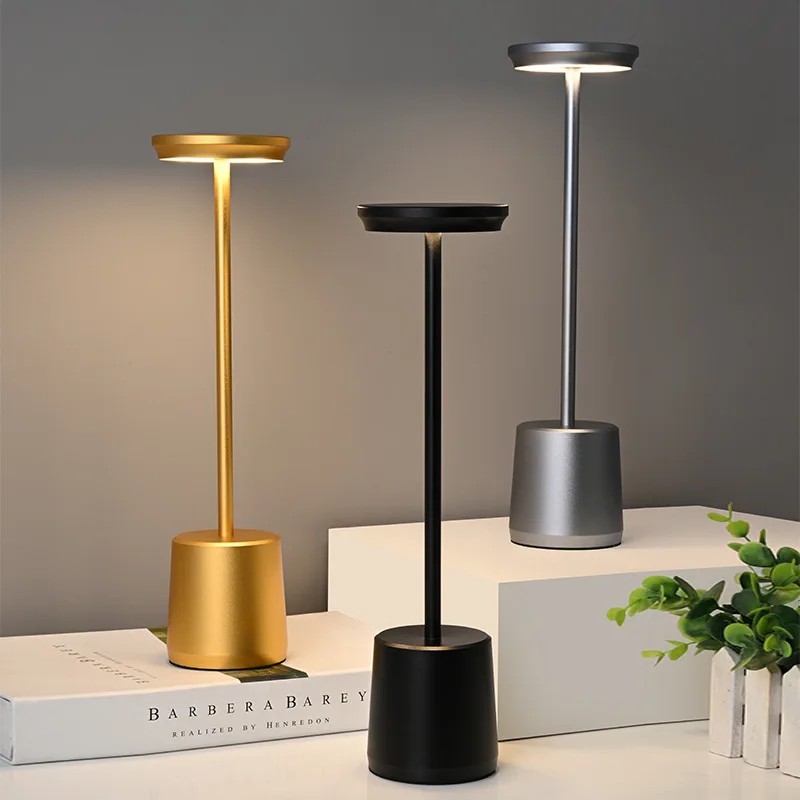 Rechargeable touch metal table lamp three colors bedside creative ambien... - $38.53+