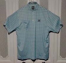 Men&#39;s FootJoy FJ Blue White Plaid Check Short Sleeve Golf Polo Shirt Size Medium - £15.74 GBP