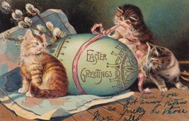 Easter Greetings Kitty Cats Egg Pink Ribbon Embossed 1907  Bethel Postcard E17 - £11.66 GBP