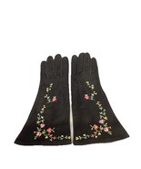 VINTAGE GANTS MAJOUX Floral Embroidered Suede Gloves - €12,68 EUR