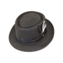 Men's Bruno Capelo RAFAELE Braid Straw Pork Pie Hat Telescope Crown RF-400 Black image 2