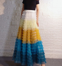 Multi Color Tiered Tulle Maxi Skirt Women Custom Plus Size Long Tulle Skirt image 7