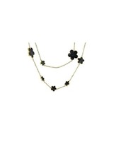 Five Leaf Flower Clover Charms Gold Plated Long Chain Necklace 40&quot; - £47.95 GBP