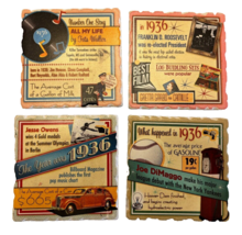 Coasters Set of 4 What Happened 1936 Year Drink 3 5/8 Inch Square Cerami... - £14.53 GBP