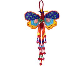 Rainbow Butterfly Hanging Figurine Ornament Czech Glass Seed Bead Fringe Tail Da - £15.81 GBP