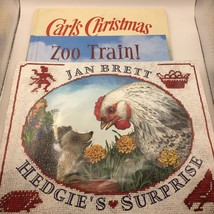 Lot 3 Kids Books Animals Carl&#39;s Christmas Zoo Train Hedgie&#39;s Surprise Jan Brett - £16.01 GBP
