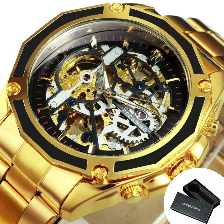 Forsining  Skeleton Automatic Mechanical   Hands  Steam Mens Watch  Stainless St - £97.48 GBP