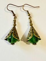 Emerald Green Crystal Jewelry Set: Bronze Victorian Necklace Earrings - $47.88 CAD