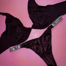 Victoria&#39;s Secret unlined 36D,36DD BRA SET XL shine strap thong burgundy Maroon - £63.29 GBP