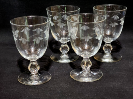 Vintage Libbey Glass Fairfax Footed Water Goblet Etched Floral Vine - Set Of 4 - £24.89 GBP