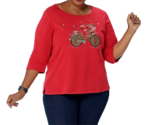 Quacker Factory Holiday Bicycle 3/4 Sleeve T-shirt- LIPSTICK RED, XS - £23.34 GBP